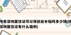 持有深圳居住证可以领创业补贴吗多少钱(持深圳居住证有什么福利)